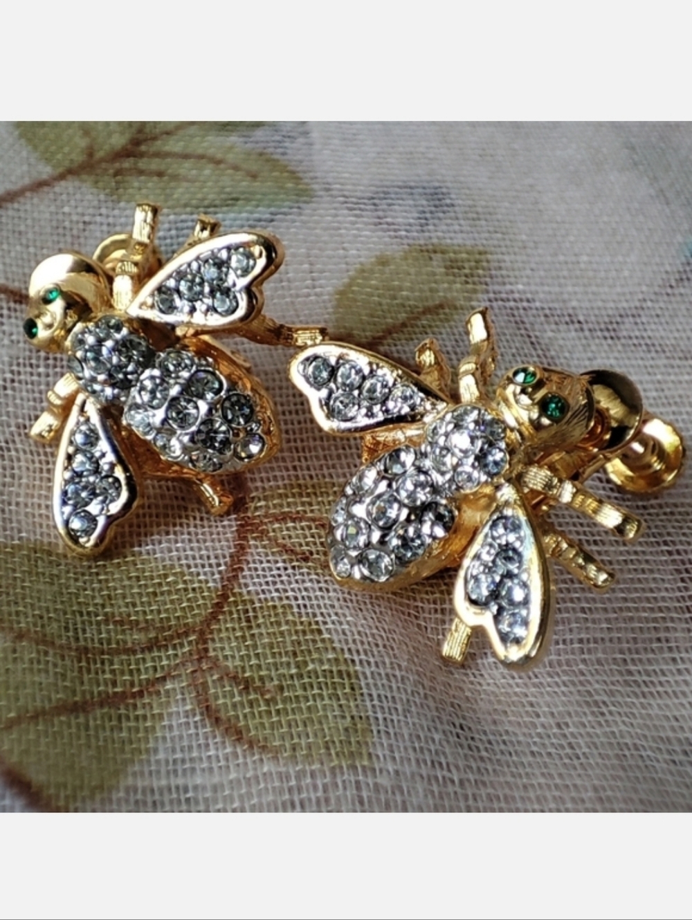 Bee Clear Rhinestone Earrings Comfort Screwbacks Clips Vintage Signed PAT D